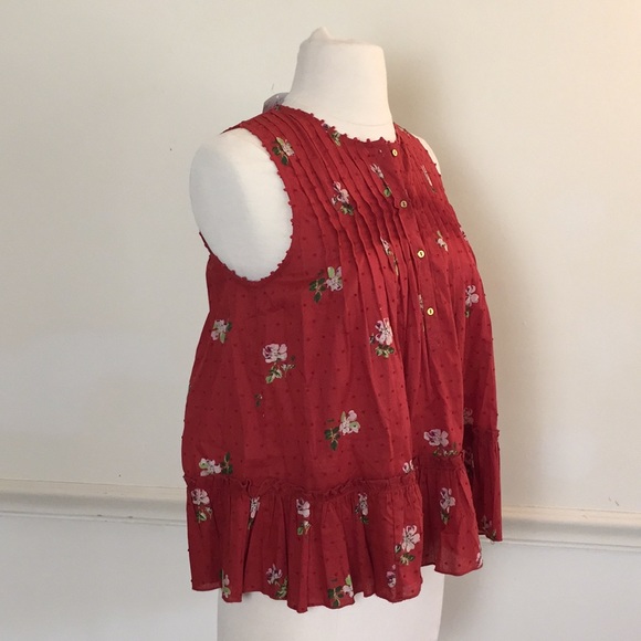 Ulla Johnson Tops - Ulla Johnson Red Swiss dot sleeveless top floral 0